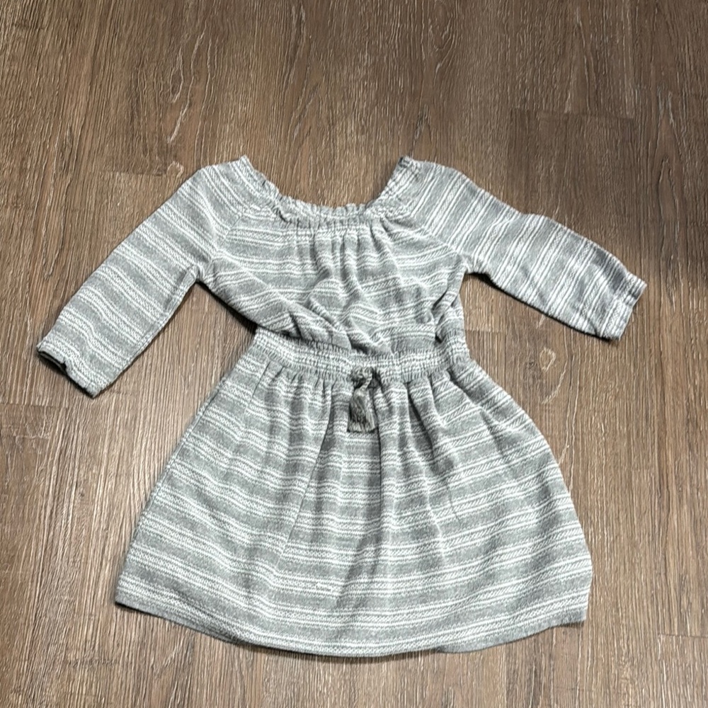 True Craft Gray and White Casual Sundress with Ruched Smocked Design